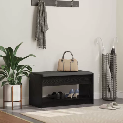 vidaXL Előtér pad Fekete Tölgy 83 x 38 x 45 cm Műanyag Fa és Szövet