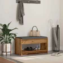   vidaXL Előtér pad Öreg fa 83 x 38 x 45 cm Műanyag Fa és Szövet