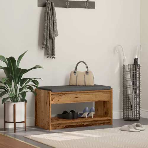 vidaXL Előtér pad Öreg fa 83 x 38 x 45 cm Műanyag Fa és Szövet