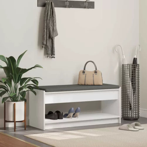 vidaXL Előtér pad párnával polcokkal tárolóval Fehér 103 x 38 x 45 cm