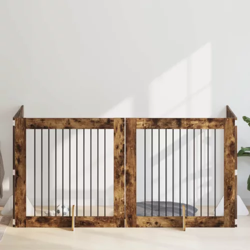 vidaXL Kutyakerítés állványokkal 4 pcs Füstös Tölgy 100 x 100 cm