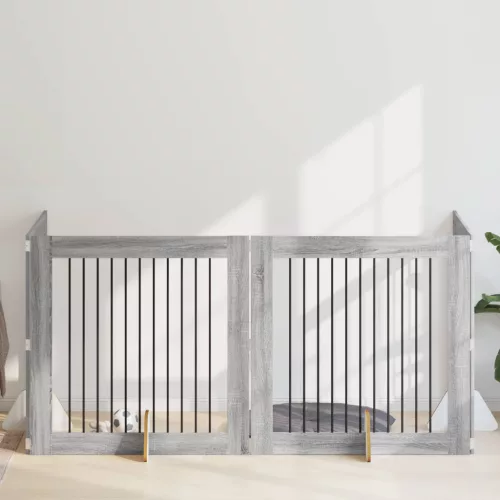 vidaXL Kutyakerítés állványokkal 4 pcs Szürke Sonoma 100 x 100 cm