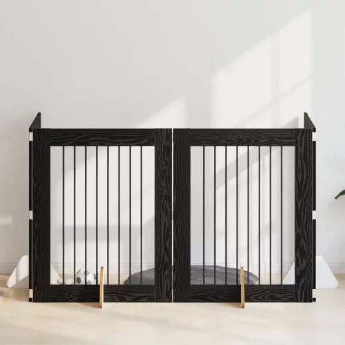 vidaXL Kutyakerítés állványokkal 4 pcs Fekete Tölgy 80 x 100 cm