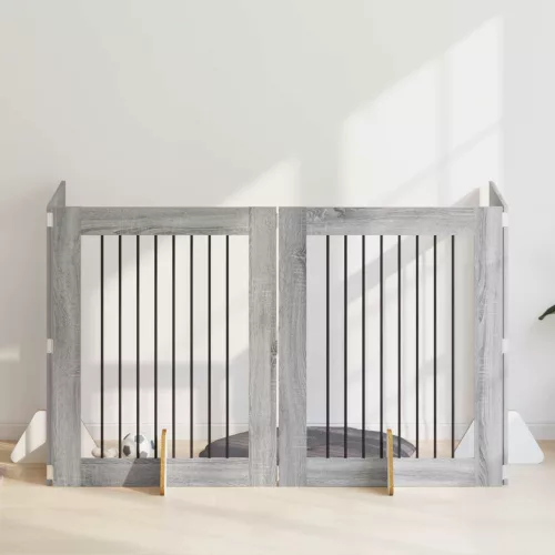 vidaXL Kutyakerítés állványokkal 4 pcs Szürke Sonoma 80 x 100 cm