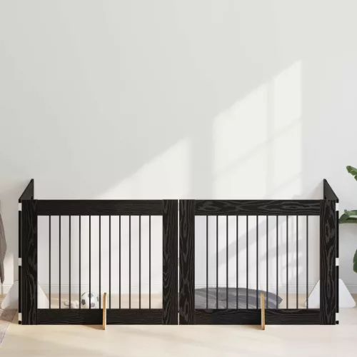 vidaXL Kutyakerítés állványokkal 4 pcs Fekete Tölgy 100 x 80 cm