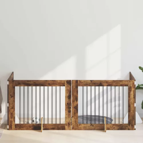 vidaXL Kutyakerítés állványokkal 4 pcs Füstös Tölgy 100 x 80 cm