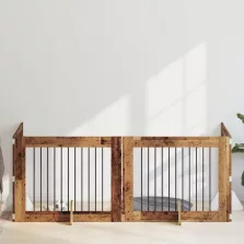   vidaXL Kutyakerítés állványokkal 4 pcs Antik Fa 100 x 80 cm Szerelt Fa