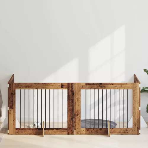 vidaXL Kutyakerítés állványokkal 4 pcs Antik Fa 100 x 80 cm Szerelt Fa