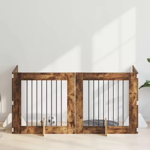 vidaXL Kutyakerítés állványokkal 4 pcs Füstös Tölgy 80 x 80 cm