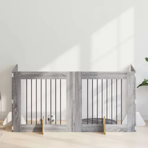 vidaXL Kutyakerítés állványokkal 4 pcs Szürke Sonoma 80 x 80 cm