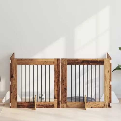 vidaXL Kutyakerítés állványokkal 4 pcs Antik Fa 80 x 80 cm Szerelt Fa