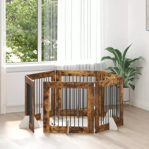 vidaXL Kutyakerítés állványokkal 6 pcs Füstös Tölgy 80 x 80 cm