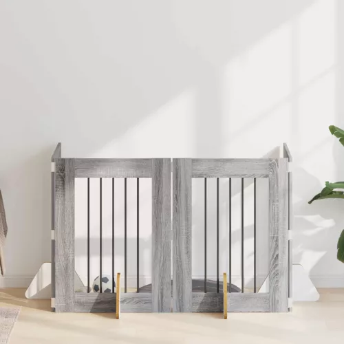 vidaXL Kutyakerítés állványokkal 4 pcs Szürke Sonoma 60 x 80 cm