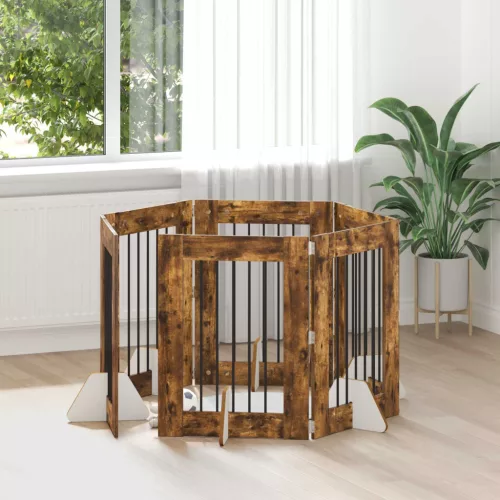 vidaXL Kutyakerítés állványokkal 6 pcs Füstös Tölgy 60 x 80 cm
