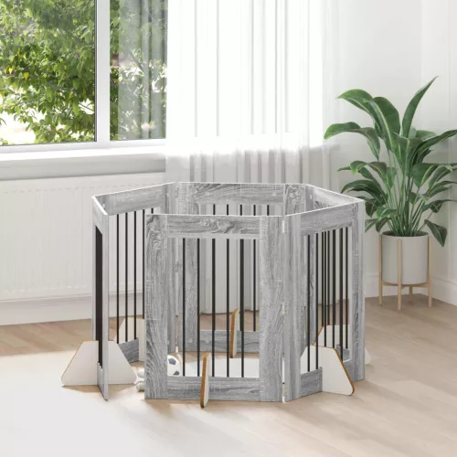 vidaXL Kutyakerítés állványokkal 6 pcs Szürke Sonoma 60 x 80 cm