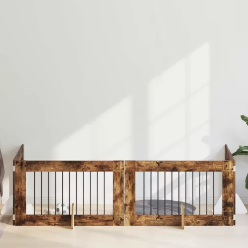 vidaXL Kutyakerítés állványokkal 4 pcs Füstös Tölgy 100 x 60 cm