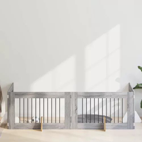 vidaXL Kutyakerítés állványokkal 4 pcs Szürke Sonoma 100 x 60 cm