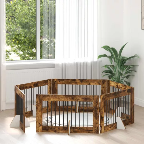 vidaXL Kutyakerítés állványokkal 6 pcs Füstös Tölgy 100 x 60 cm