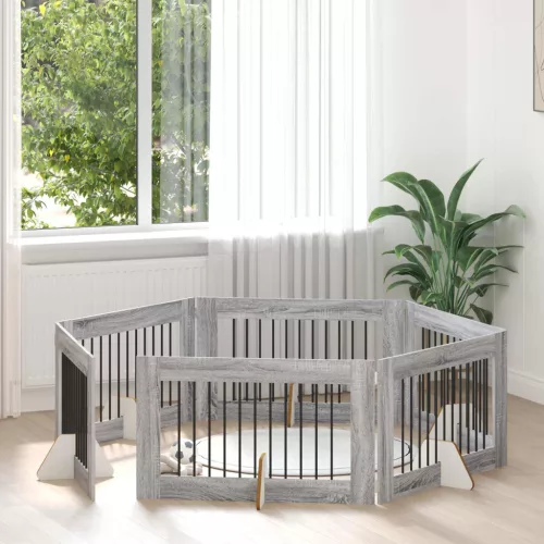 vidaXL Kutyakerítés állványokkal 6 pcs Szürke Sonoma 100 x 60 cm