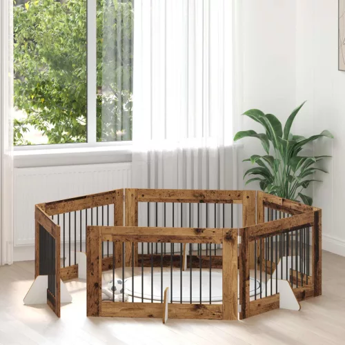 vidaXL Kutyakerítés állványokkal 6 pcs Antik Fa 100 x 60 cm Szerelt Fa