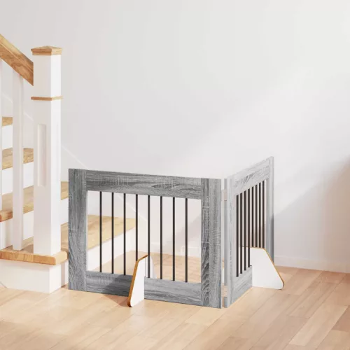 vidaXL Kutyakerítés állványokkal 2 pcs Szürke Sonoma 80 x 60 cm
