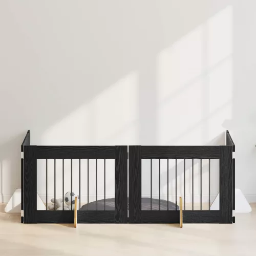 vidaXL Kutyakerítés állványokkal 4 pcs Fekete Tölgy 80 x 60 cm