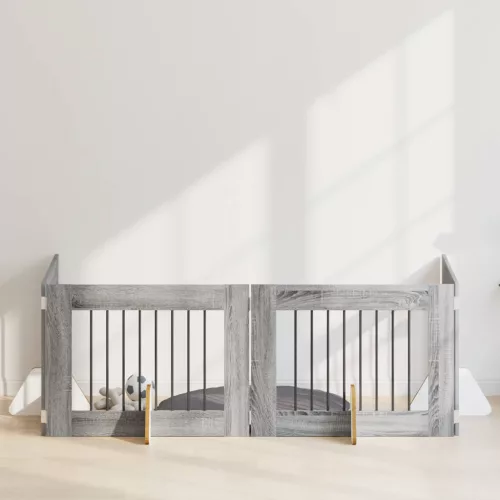 vidaXL Kutyakerítés állványokkal 4 pcs Szürke Sonoma 80 x 60 cm