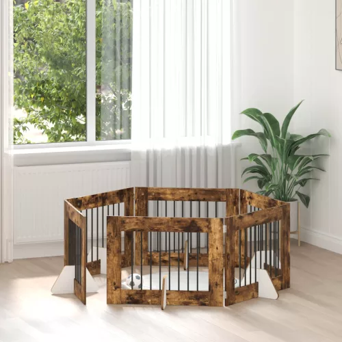 vidaXL Kutyakerítés állványokkal 6 pcs Füstös Tölgy 80 x 60 cm