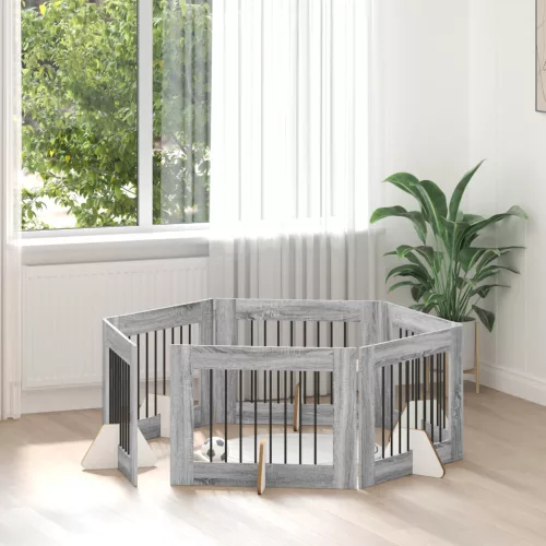 vidaXL Kutyakerítés állványokkal 6 pcs Szürke Sonoma 80 x 60 cm