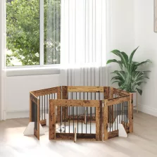   vidaXL Kutyakerítés állványokkal 6 pcs Antik Fa 80 x 60 cm Szerelt Fa