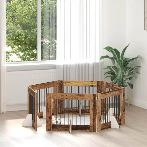 vidaXL Kutyakerítés állványokkal 6 pcs Antik Fa 80 x 60 cm Szerelt Fa