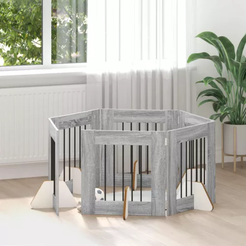 vidaXL Kutyakerítés állványokkal 6 pcs Szürke Sonoma 60 x 60 cm