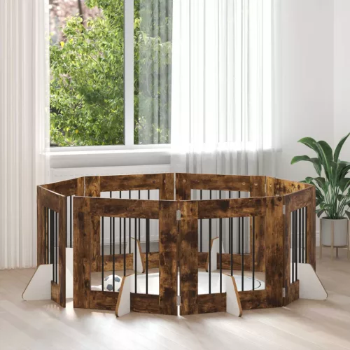 vidaXL Kutyakerítés állványokkal 8 pcs Füstös Tölgy 60 x 60 cm