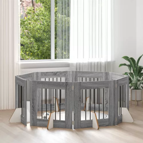 vidaXL Kutyakerítés állványokkal 8 pcs Szürke Sonoma 60 x 60 cm