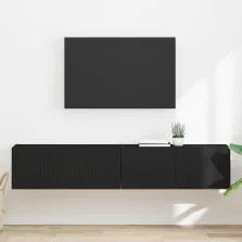   vidaXL TV Fali Szekrény 2 pcs Fekete 60 x 31 x 29.5 cm Faanyag
