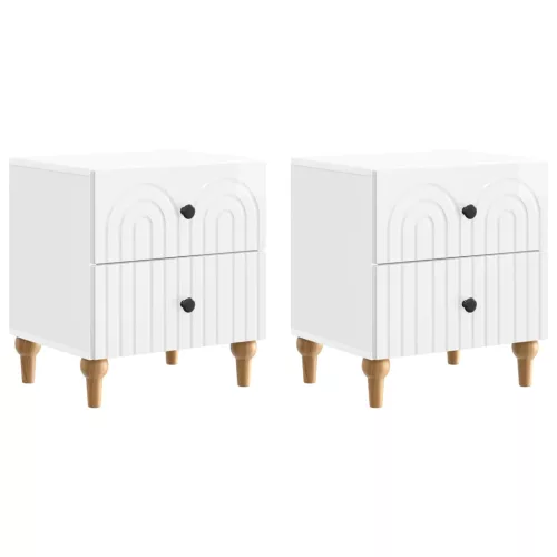 vidaXL Éjjeliszekrény fiókkal 2 pcs Magasfényű Fehér 43 x 34,5 x 48 cm