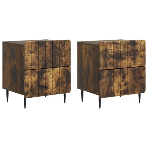 vidaXL Éjjeliszekrény fiókkal 2 pcs Füstös Tölgy 43 x 34,5 x 49,5 cm