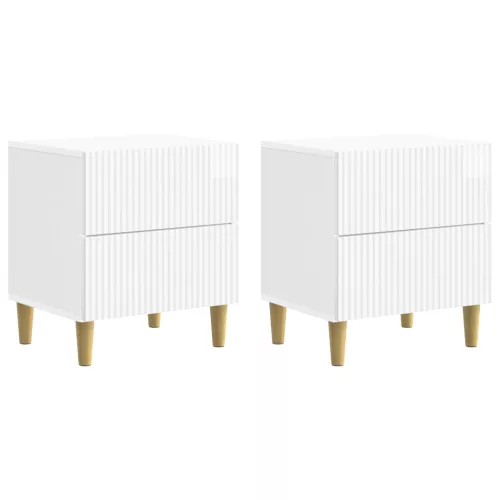 vidaXL Éjjeliszekrény fiókkal 2 pcs Magasfényű Fehér 43 x 34,5 x 48 cm