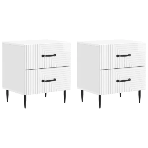 vidaXL Éjjeliszekrény 2 pcs Magasfényű Fehér 43 x 34,5 x 47,5 cm