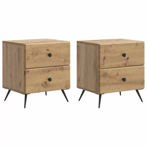 vidaXL Éjjeliszekrény fiókkal 2 pcs Kézműves Tölgy 43 x 34,5 x 47,5 cm