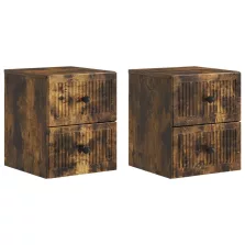   vidaXL Fali éjjeli szekrény 2 pcs Füstös Tölgy 33 x 34,5 x 40 cm
