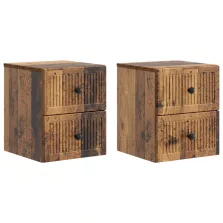   vidaXL Fali éjjeli szekrény fiókkal 2 pcs Antik Fa 33 x 34,5 x 40 cm