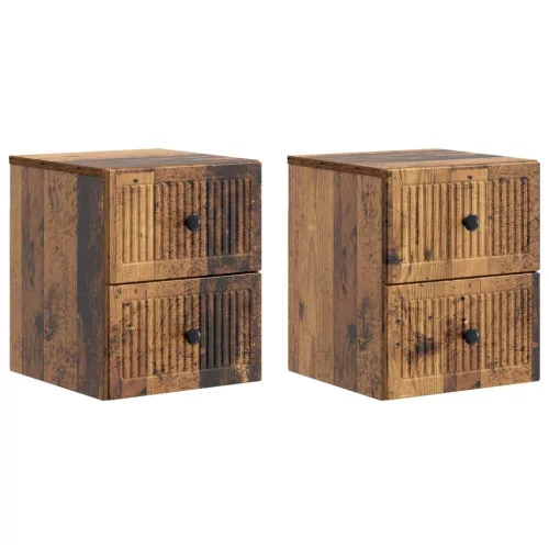 vidaXL Fali éjjeli szekrény fiókkal 2 pcs Antik Fa 33 x 34,5 x 40 cm