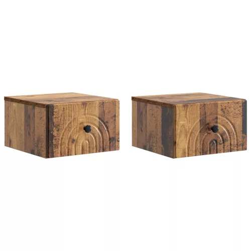 vidaXL Fali éjjeli szekrény fiókkal 2 pcs Antik Fa 33 x 34,5 x 20 cm