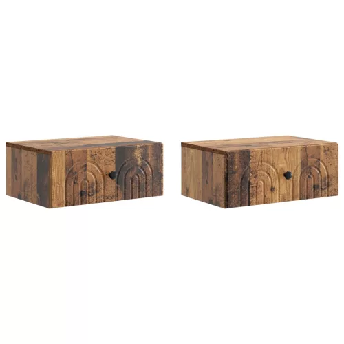 vidaXL Fali éjjeli szekrény fiókkal 2 pcs Antik Fa 49 x 34,5 x 20 cm
