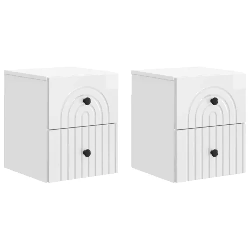 vidaXL Fali éjjeli szekrény 2 pcs Magasfényű Fehér 33 x 34,5 x 40 cm