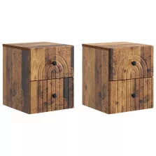   vidaXL Fali éjjeli szekrény fiókkal 2 pcs Antik Fa 33 x 34,5 x 40 cm