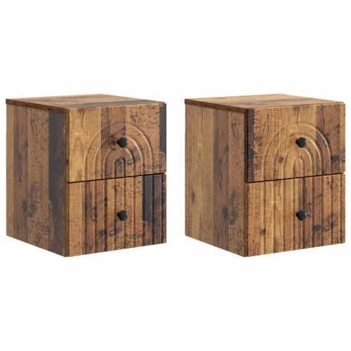 vidaXL Fali éjjeli szekrény fiókkal 2 pcs Antik Fa 33 x 34,5 x 40 cm