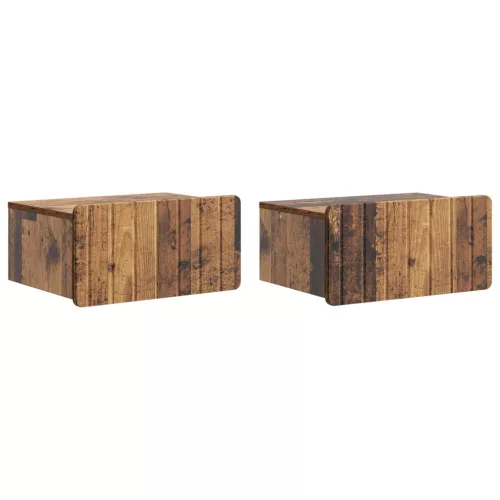 vidaXL Fali éjjeli szekrény fiókkal 2 pcs Antik Fa 49 x 34,5 x 24 cm