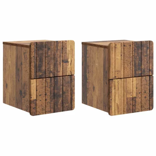 vidaXL Fali éjjeli szekrény fiókkal 2 pcs Antik Fa 33 x 34,5 x 43 cm